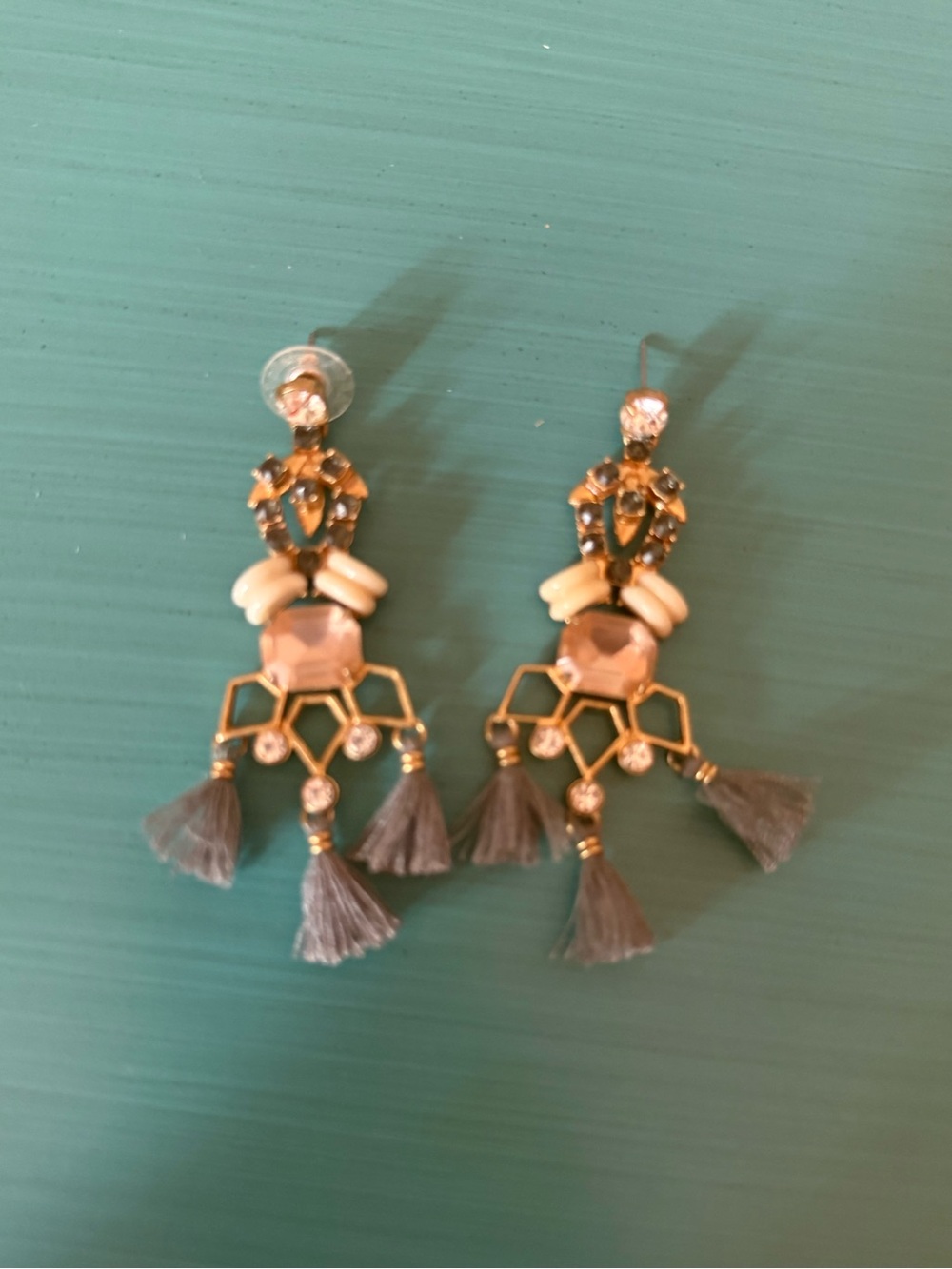 Stella & Dot Gray Tassel and Gold Drop Earrings